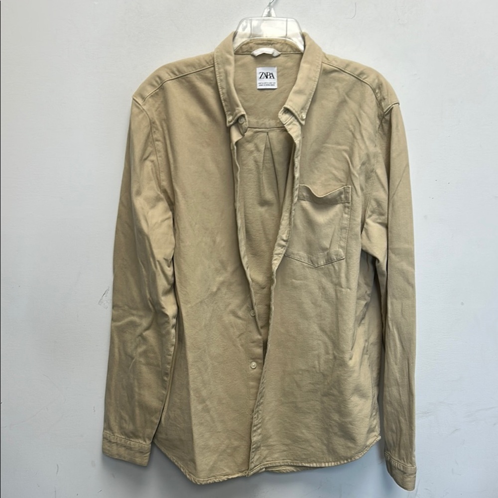 Zara Men's Tan Button-Up Shirt